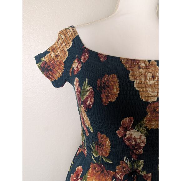 Xhileration Smocked Off The Shoulder Floral Green Maxi Dress Women S Bloomcore - Picture 7 of 12